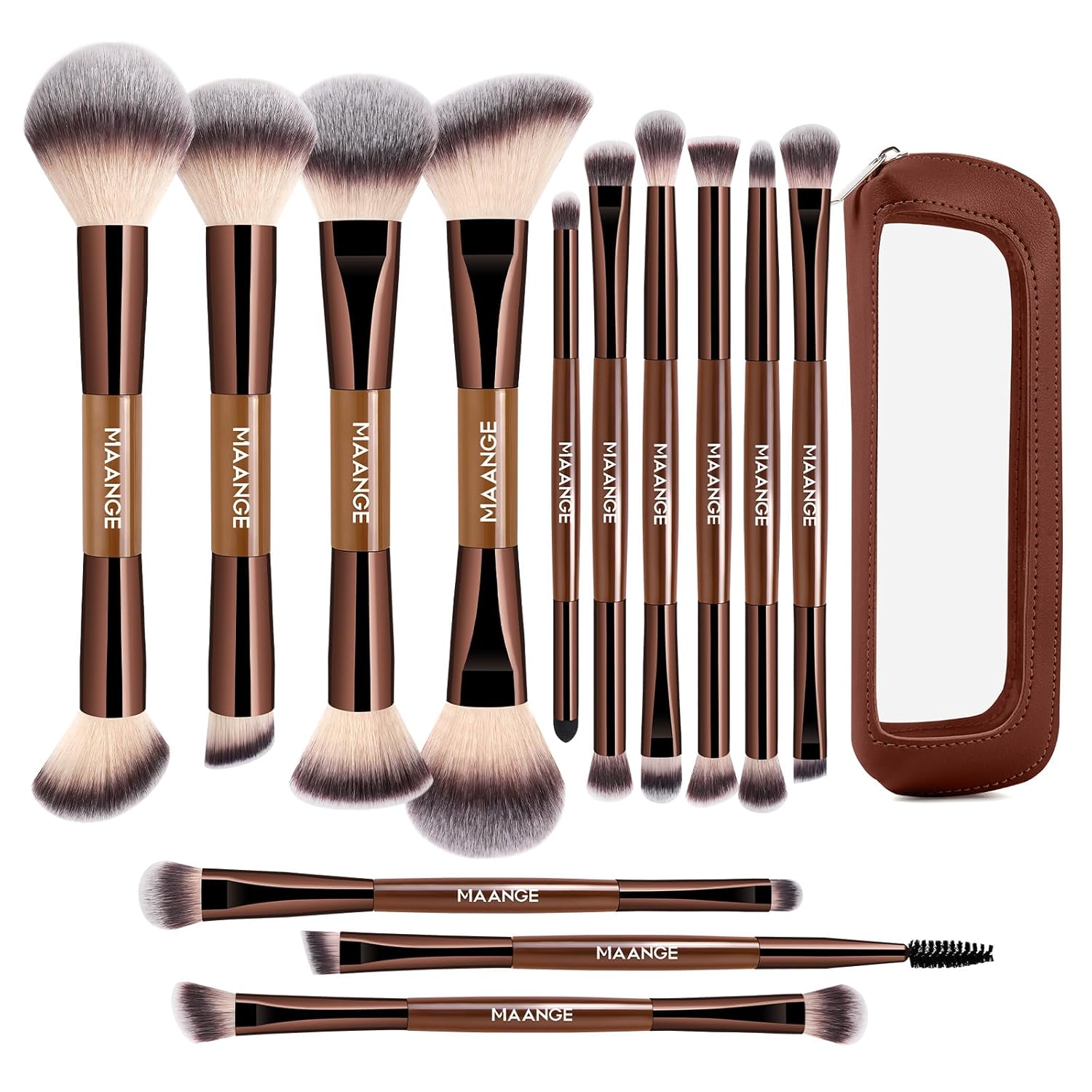 MAANGE Juego de 13 brochas de maquillaje de base con bolsa, brochas...