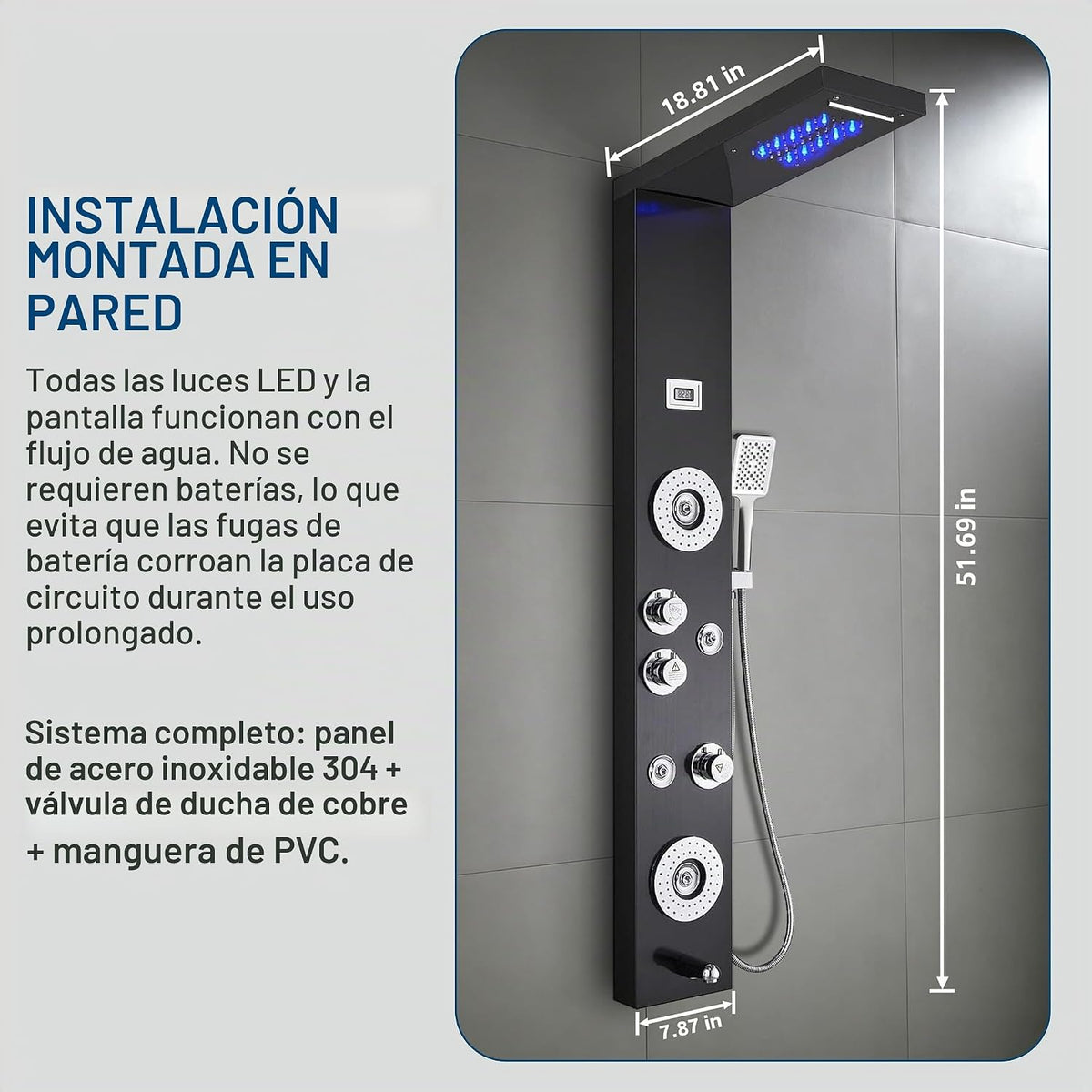 Sistema de panel de ducha de acero inoxidable tipo torre de Ello&am...