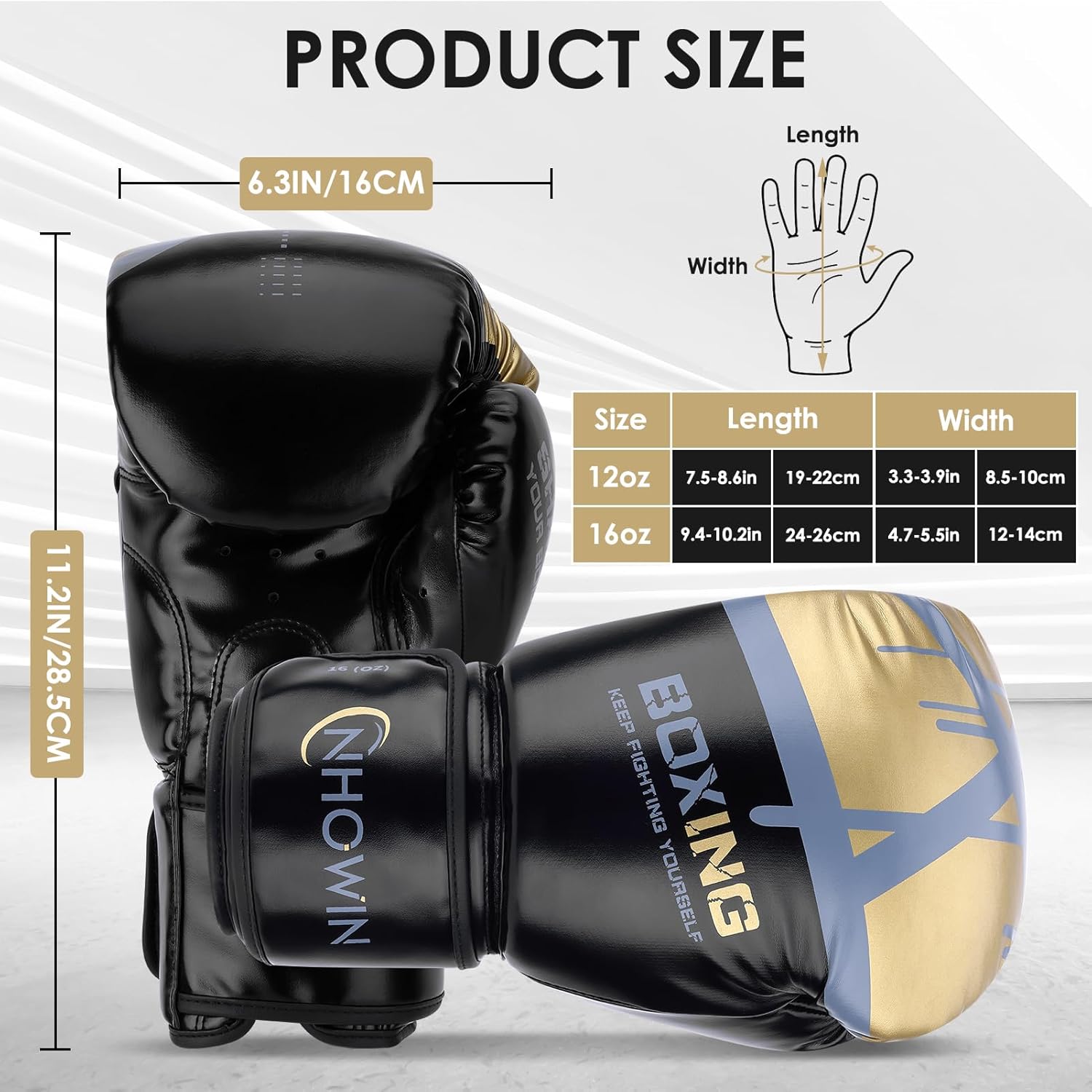NHOWIN Guantes de boxeo, 12 oz \/ 16 oz \u2013 Guantes de boxeo par...