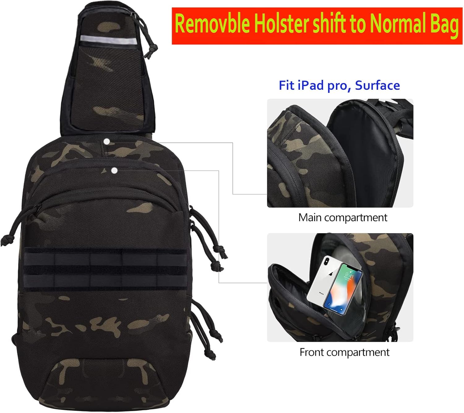 LarKoo Mochila táctica para el pecho de la honda EDC Mochila univer...