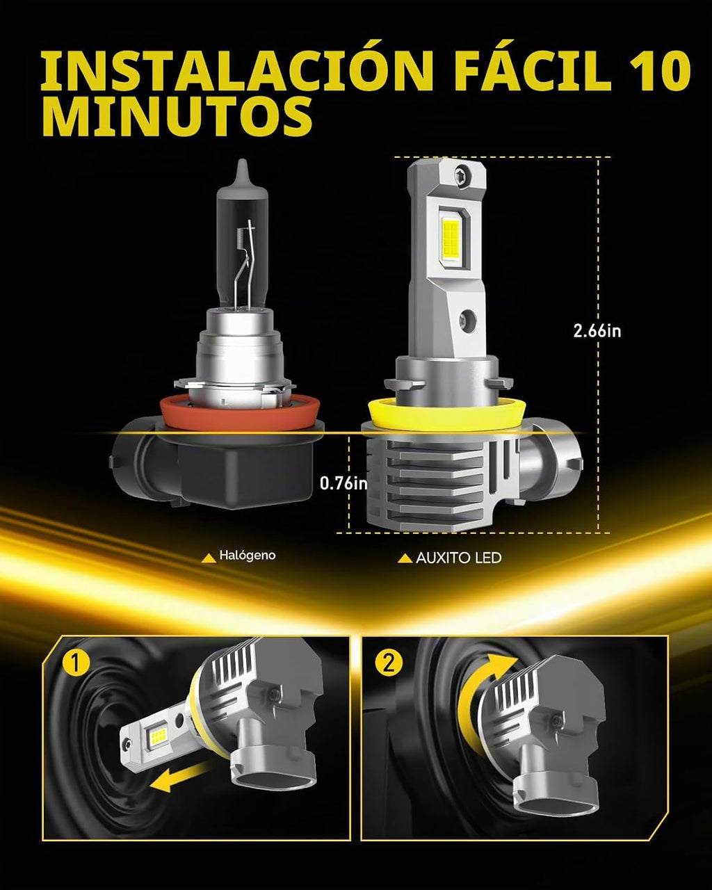 AUXITO Bombillas LED 9005\/HB3 H11\/H8\/H9, 50000LM brillante 6500K...