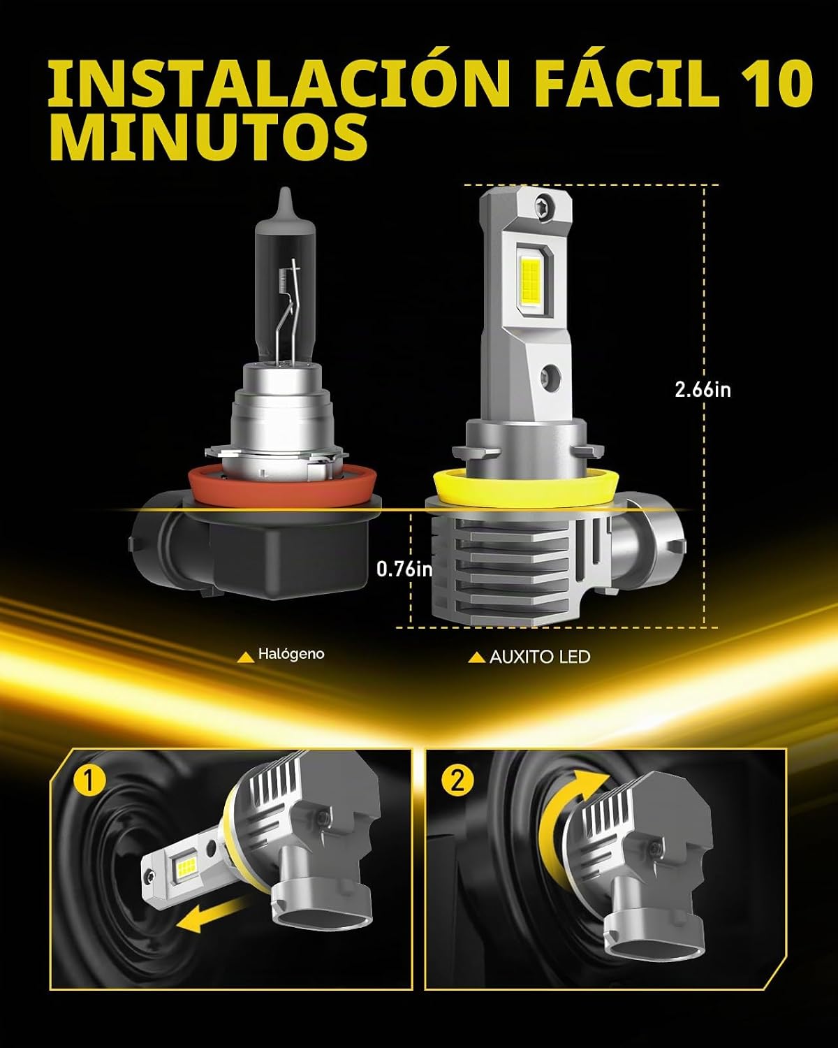 AUXITO Bombillas LED 9005\/HB3 H11\/H8\/H9, 50000LM brillante 6500K...