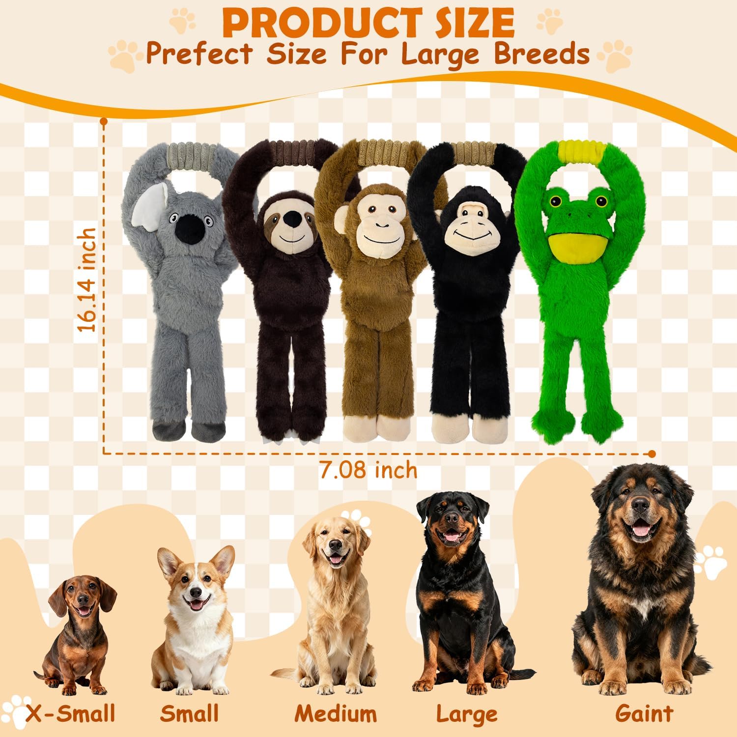 Chongqile Paquete de 5 juguetes para perros sin relleno, de peluche...