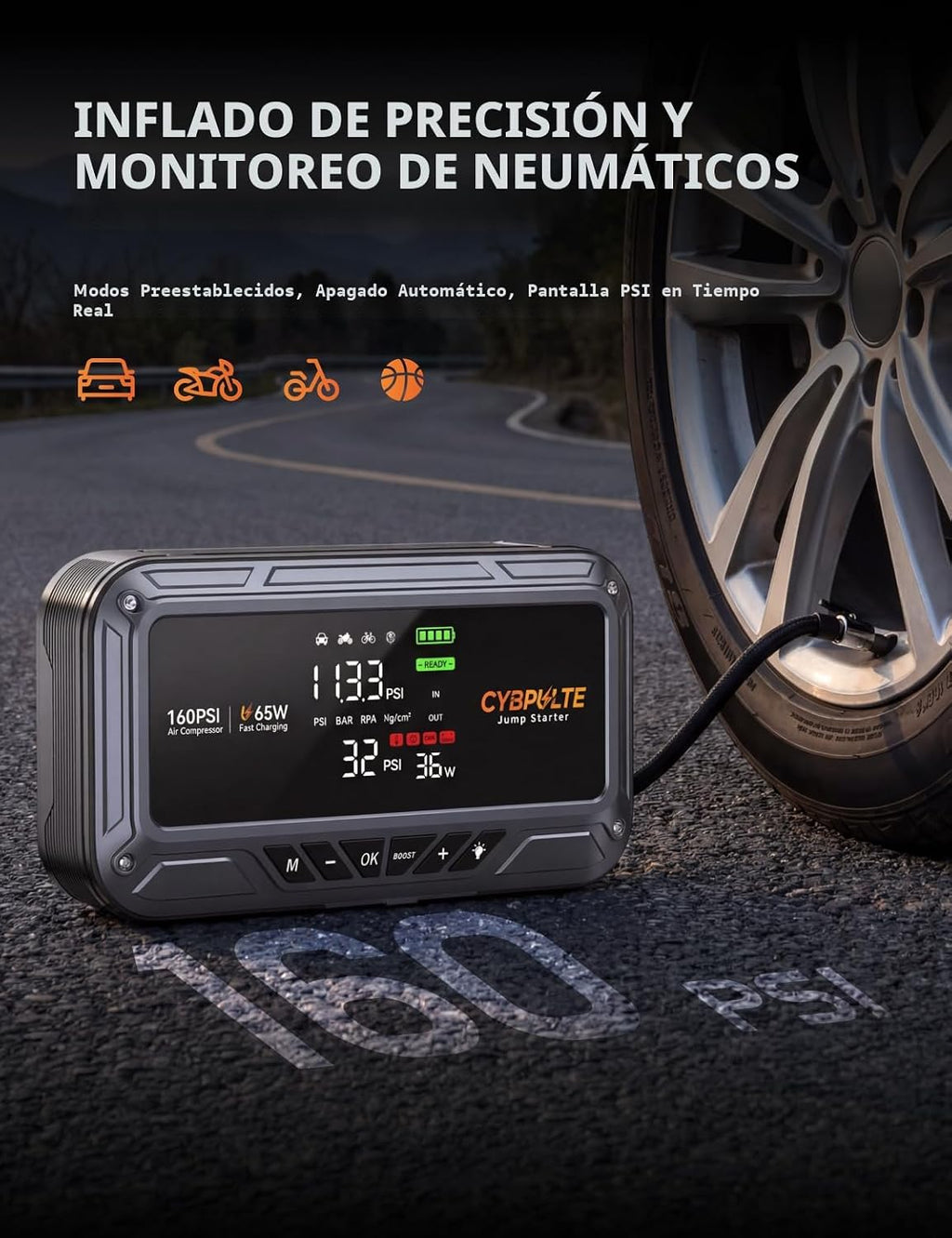 CYBPULTE Arrancador con compresor de aire 8000A 160 PSI, 65W USB-C...