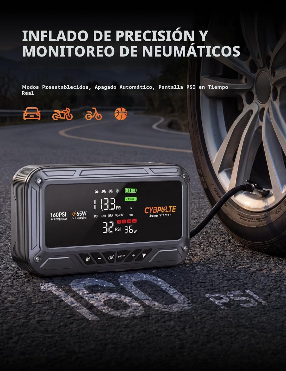 CYBPULTE Arrancador con compresor de aire 8000A 160 PSI, 65W USB-C...