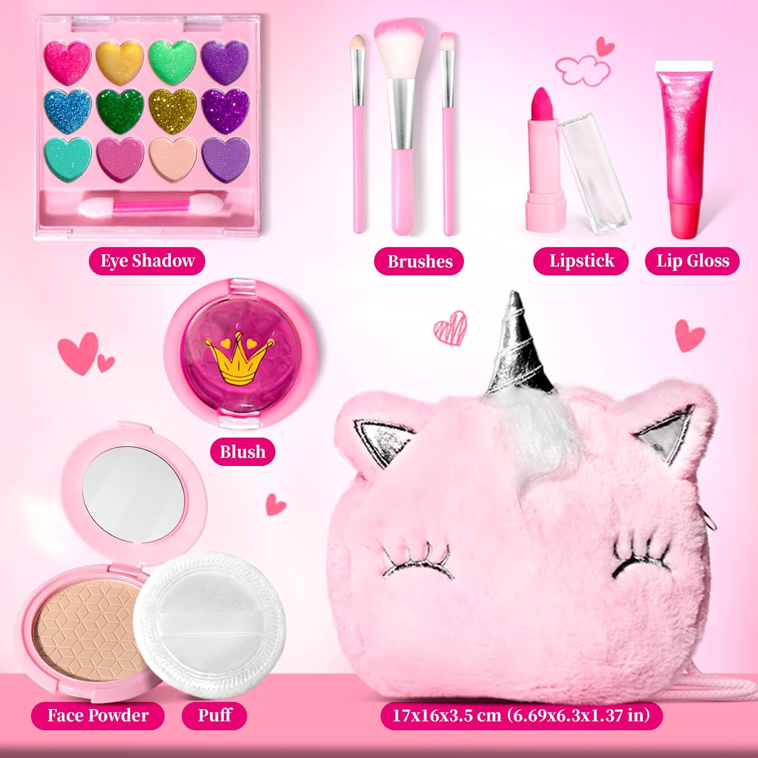 ULOVEME Kit de Maquillaje Real para Niñas con Bolso Esponjoso - Rea...
