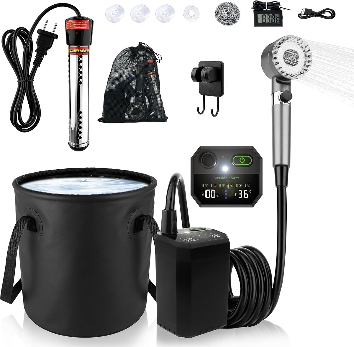 Sumloty Ducha portátil para acampar con calentador, bomba de ducha...