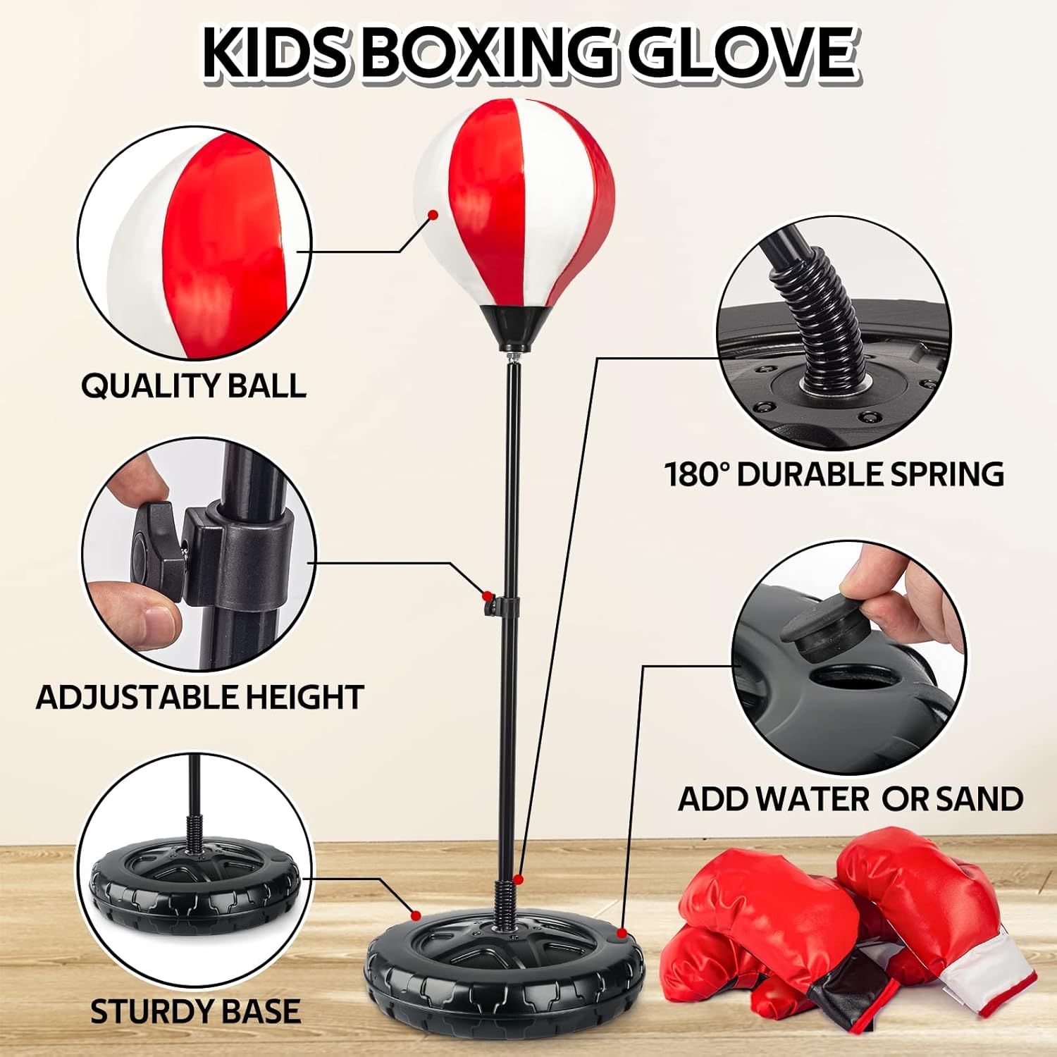 Springflower - Gran saco de boxeo para niños, incluye 2 guantes de...