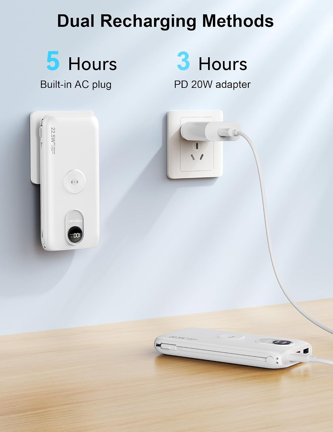 Cargador Portátil XEGNER 10000mAh 20W, Enchufe de Pared, 2 Cables,...