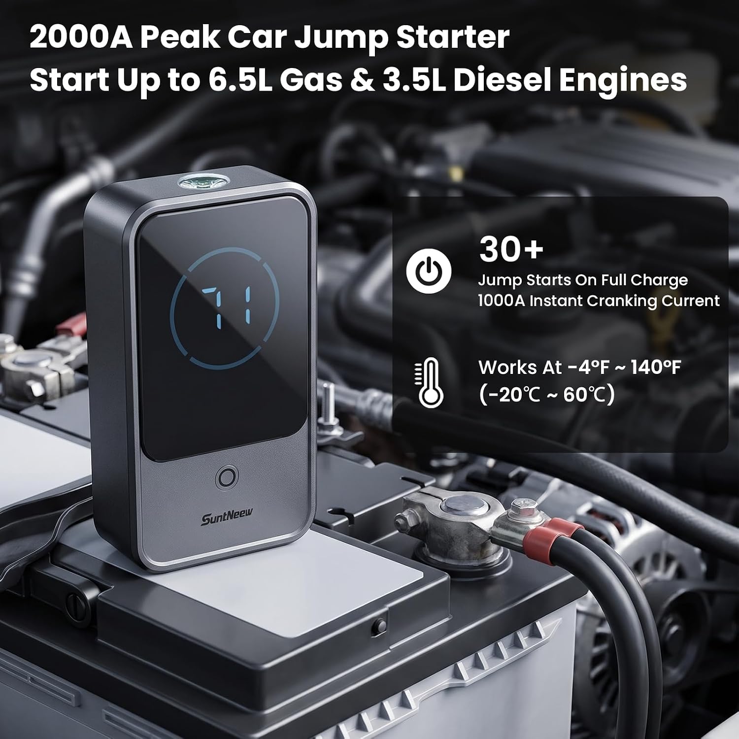 SuntNeew 10000mAh Jump Starter 2000A 12V Booster de batería con pan...