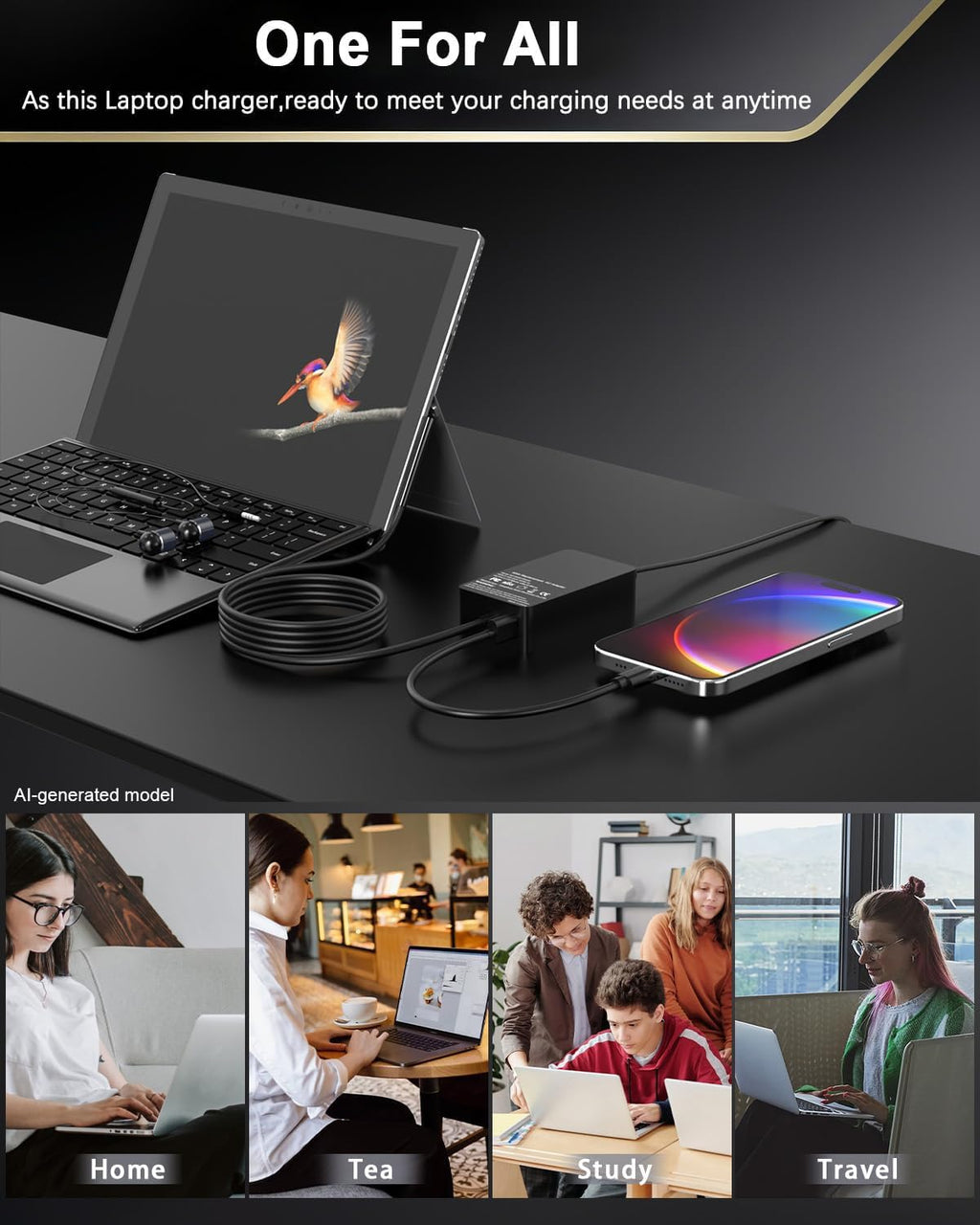 Cargador Surface Pro de 65 W, compatible con Microsoft Surface Pro...
