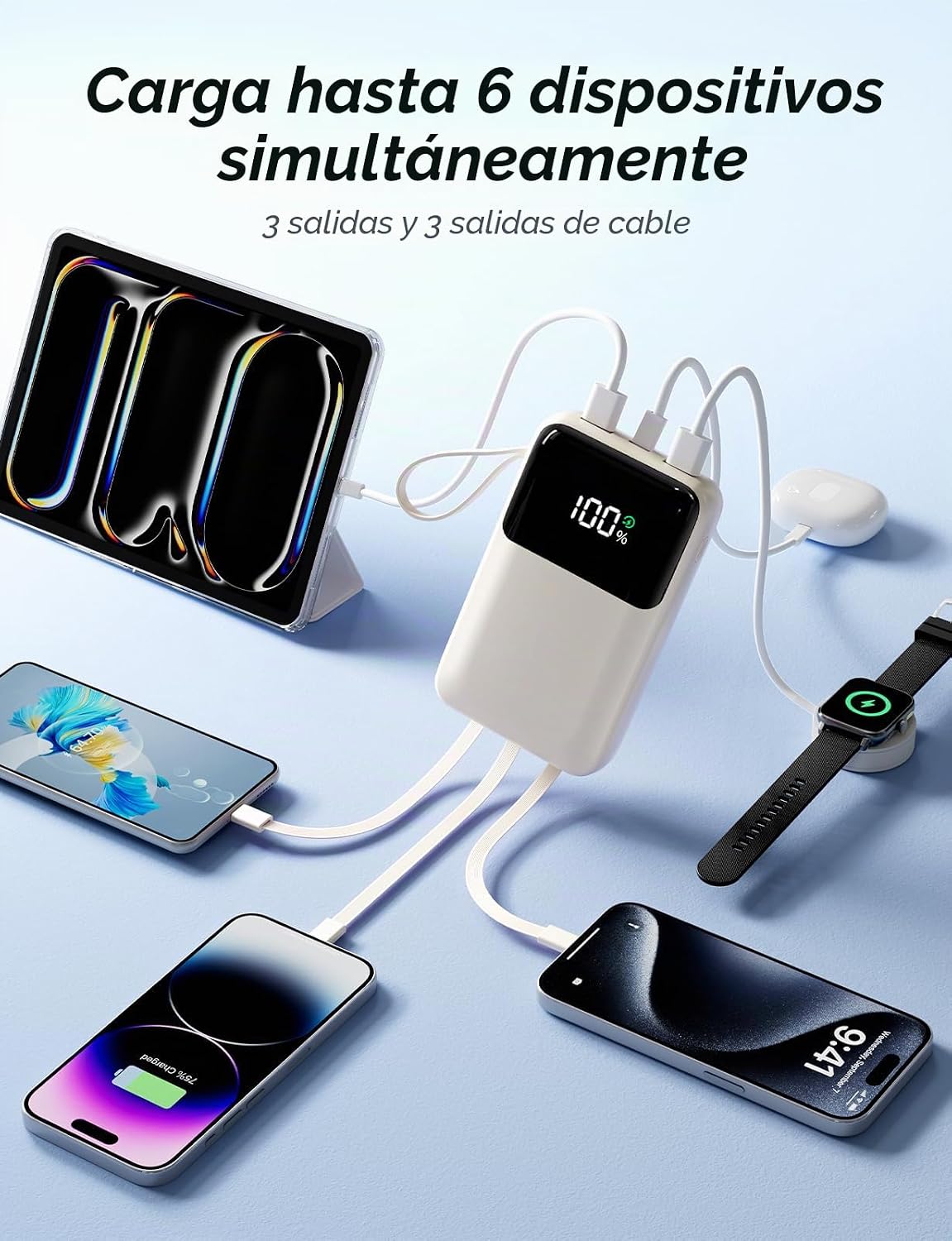 Banco de energía, cargador portátil de 15000 mAh con cable integrad...