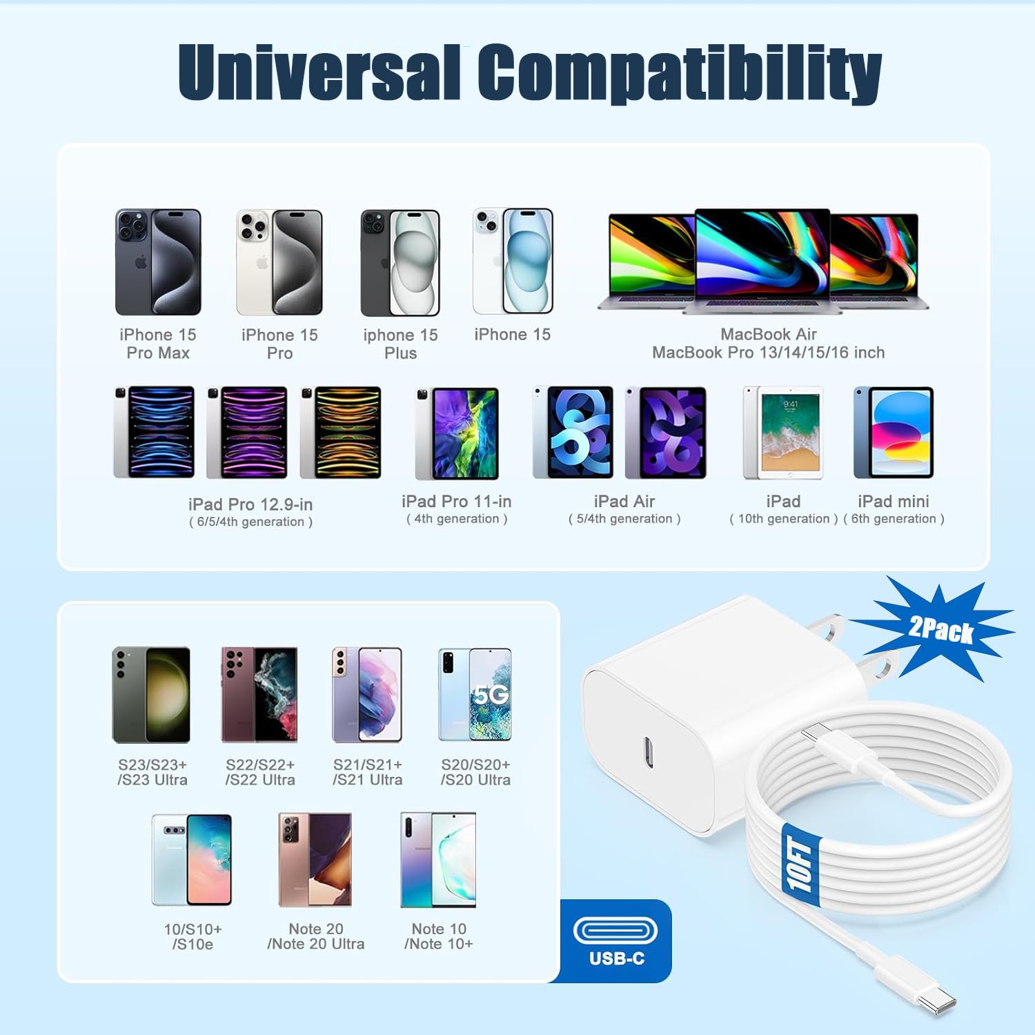 Cargador para iPhone 17\/16\/15 de carga rápida, paquete de 2 cable...