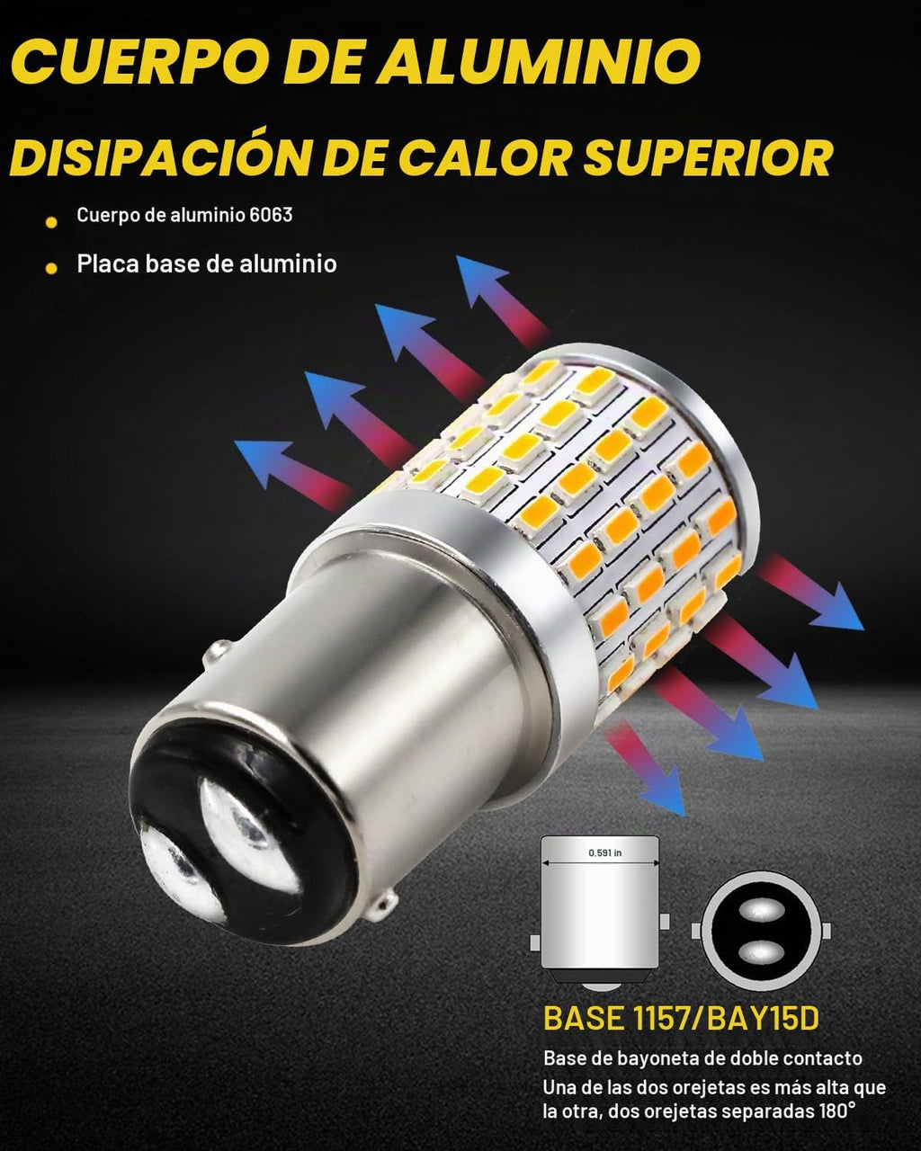 PHINLION Bombilla LED amarillo ámbar 2057 1157, luz intermitente, p...