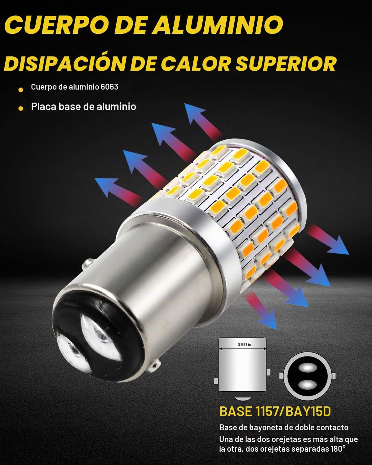 PHINLION Bombilla LED amarillo ámbar 2057 1157, luz intermitente, p...