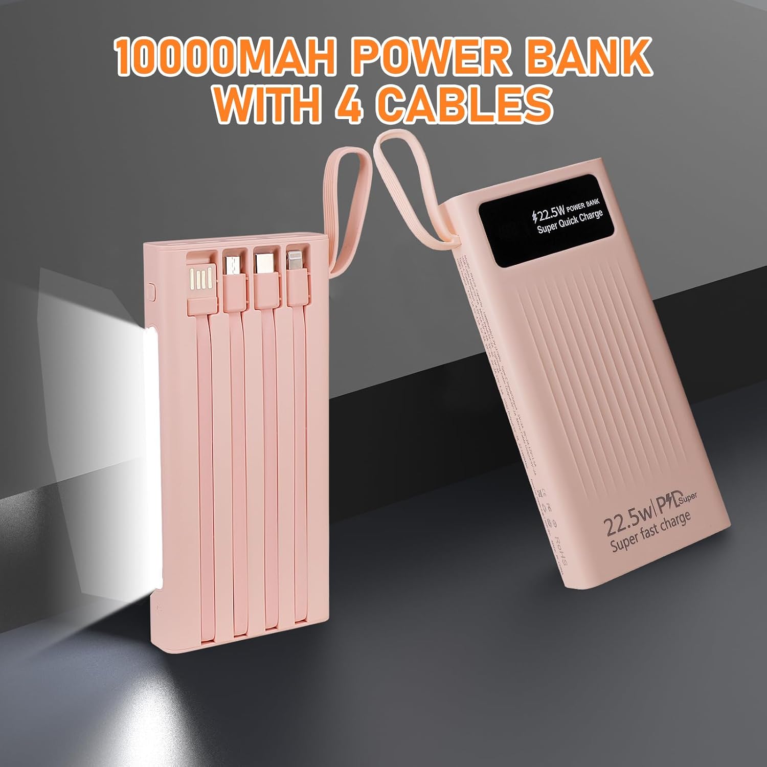 Cargador portátil con cables integrados, banco de energía de 10000m...