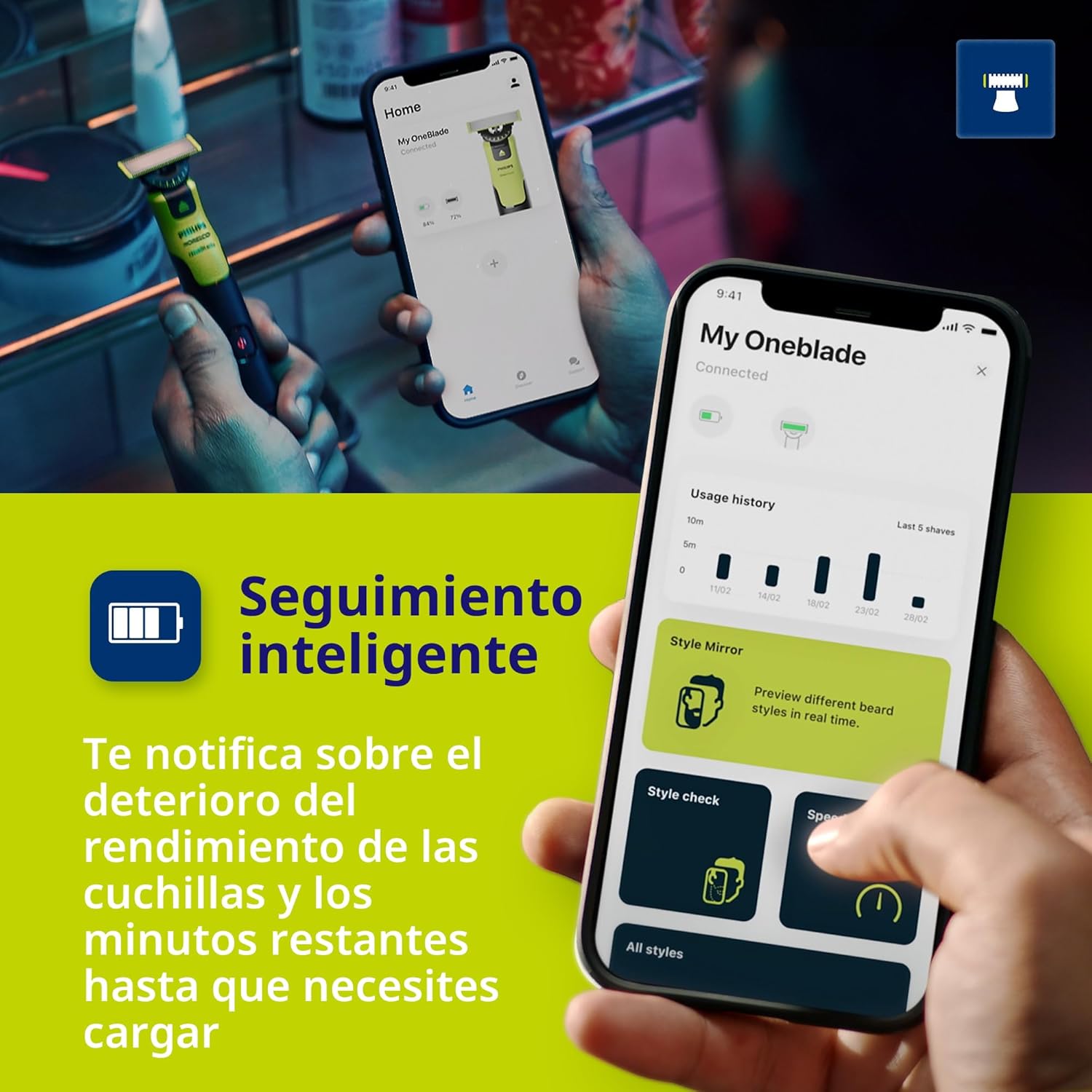 Philips Norelco OneBlade 360 con conectividad híbrida cara + cuerpo...