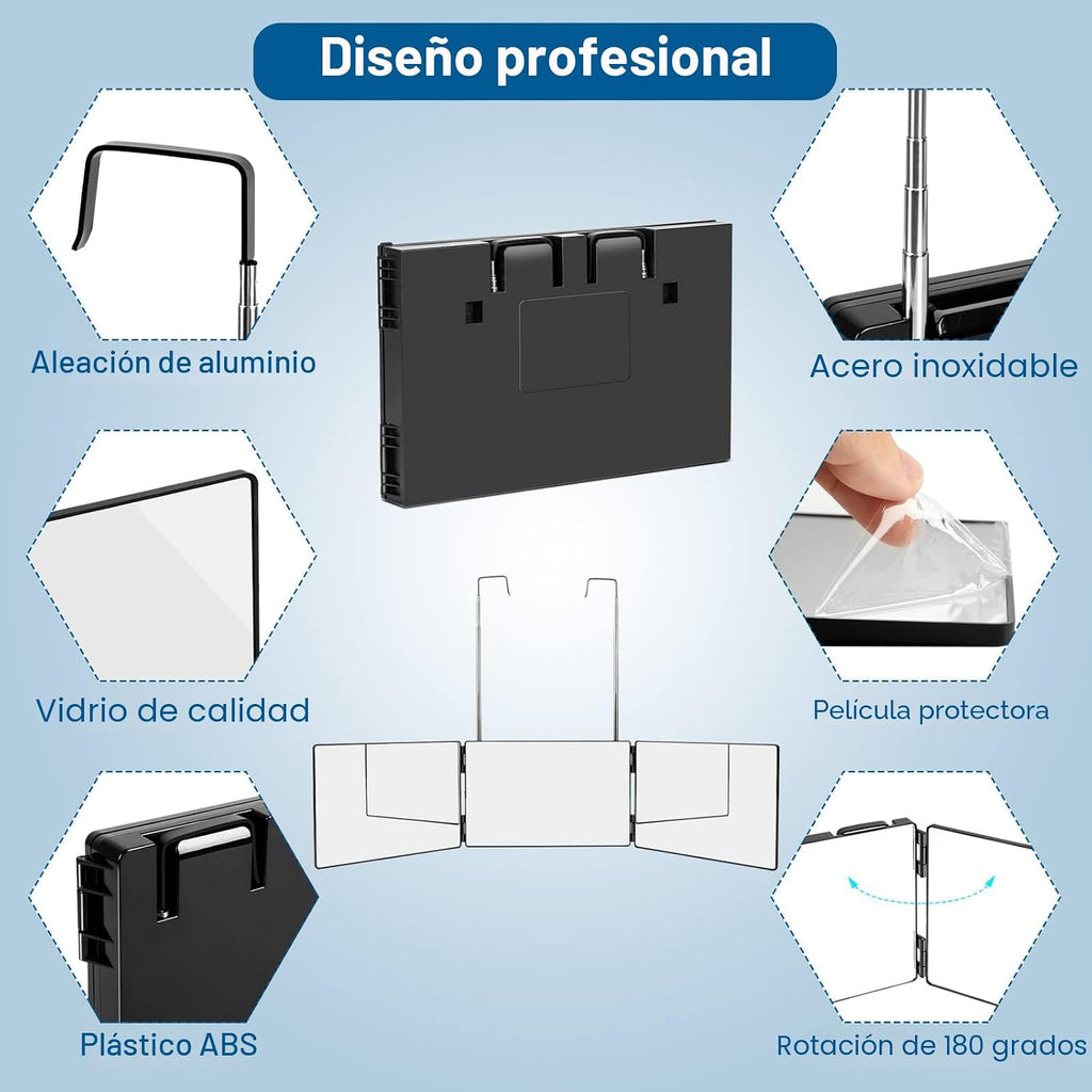 LMZNXCZ con luces LED Espejo de 3 vías para corte de pelo automátic...