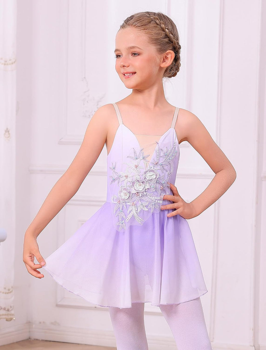 Vestido de patinaje artístico sobre hielo para niñas, lentejuelas b...