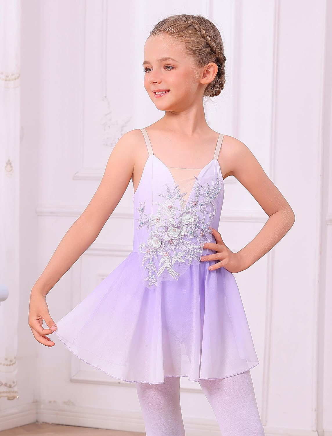 Vestido de patinaje artístico sobre hielo para niñas, lentejuelas b...