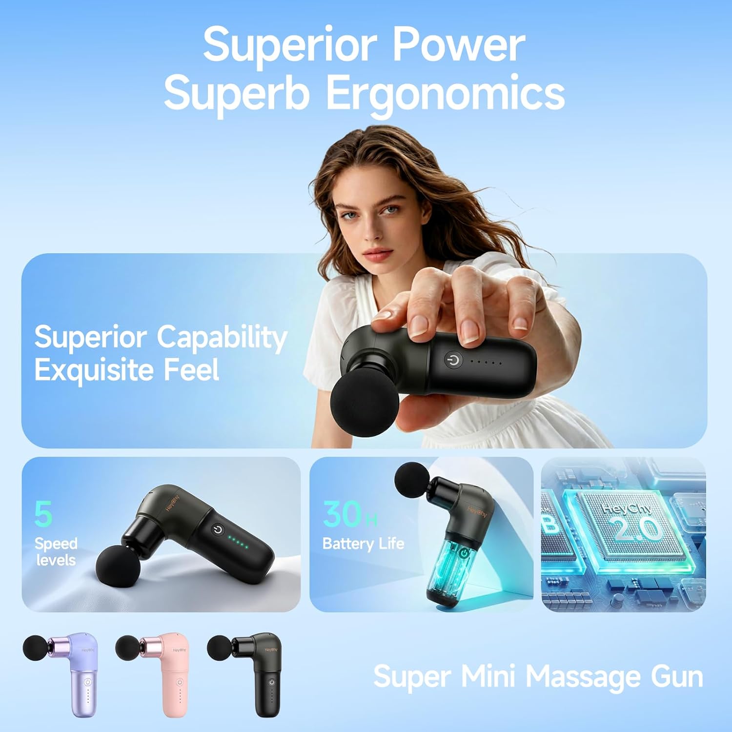 HEYCHY Super Mini Pistola de Masaje, Masajeador de Percusión para T...