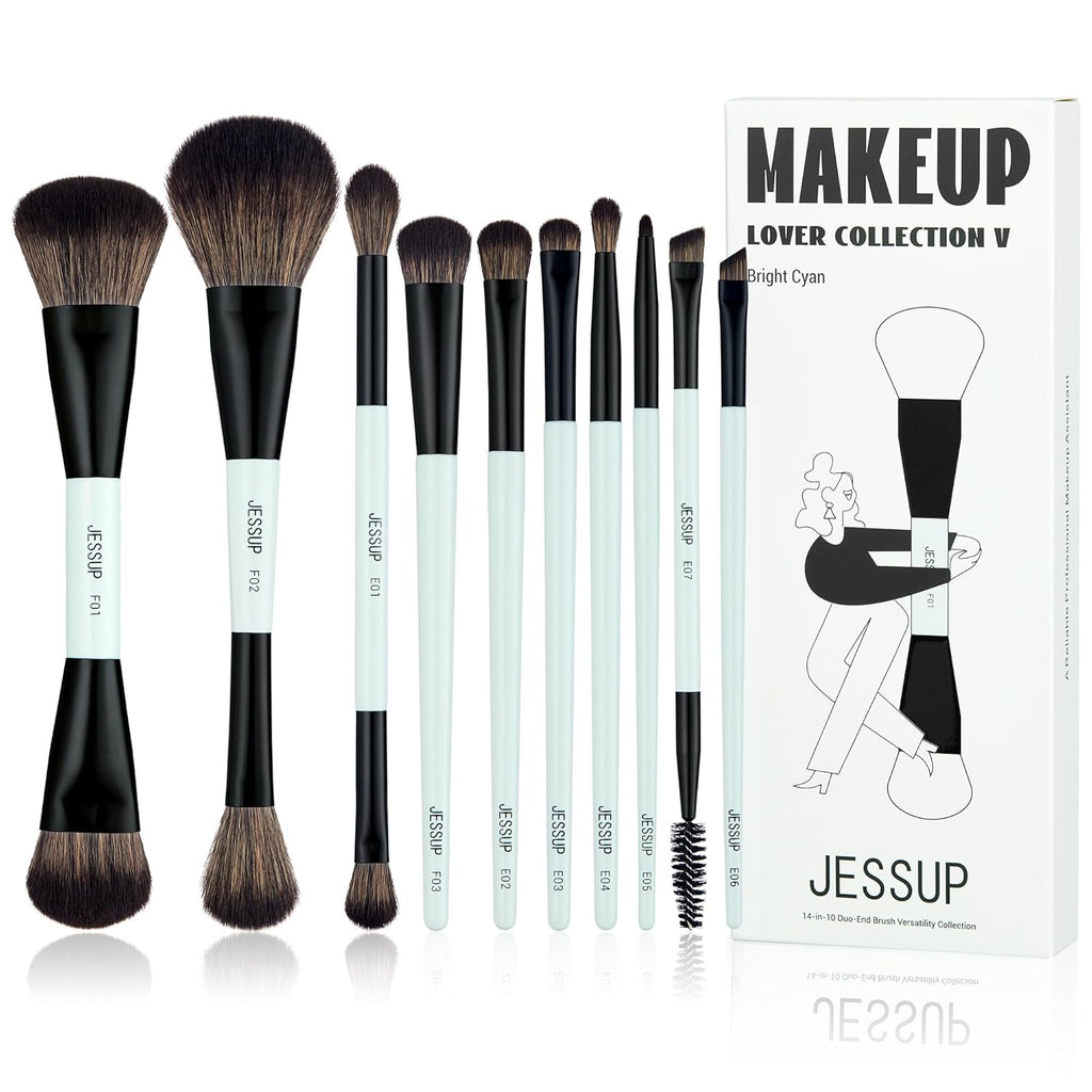 Jessup Juego de brochas de maquillaje, 10 piezas, doble cara para b...