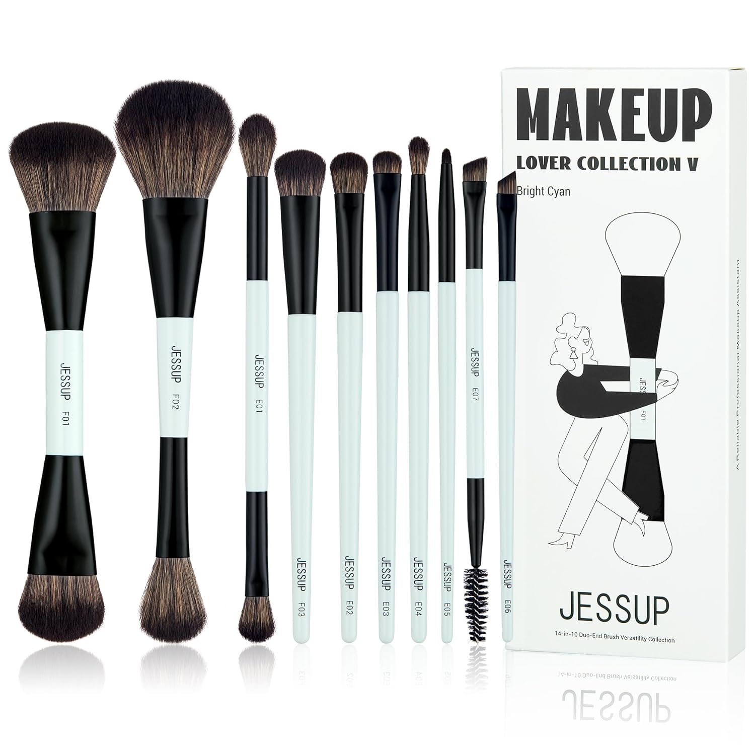Jessup Juego de brochas de maquillaje, 10 piezas, doble cara para b...