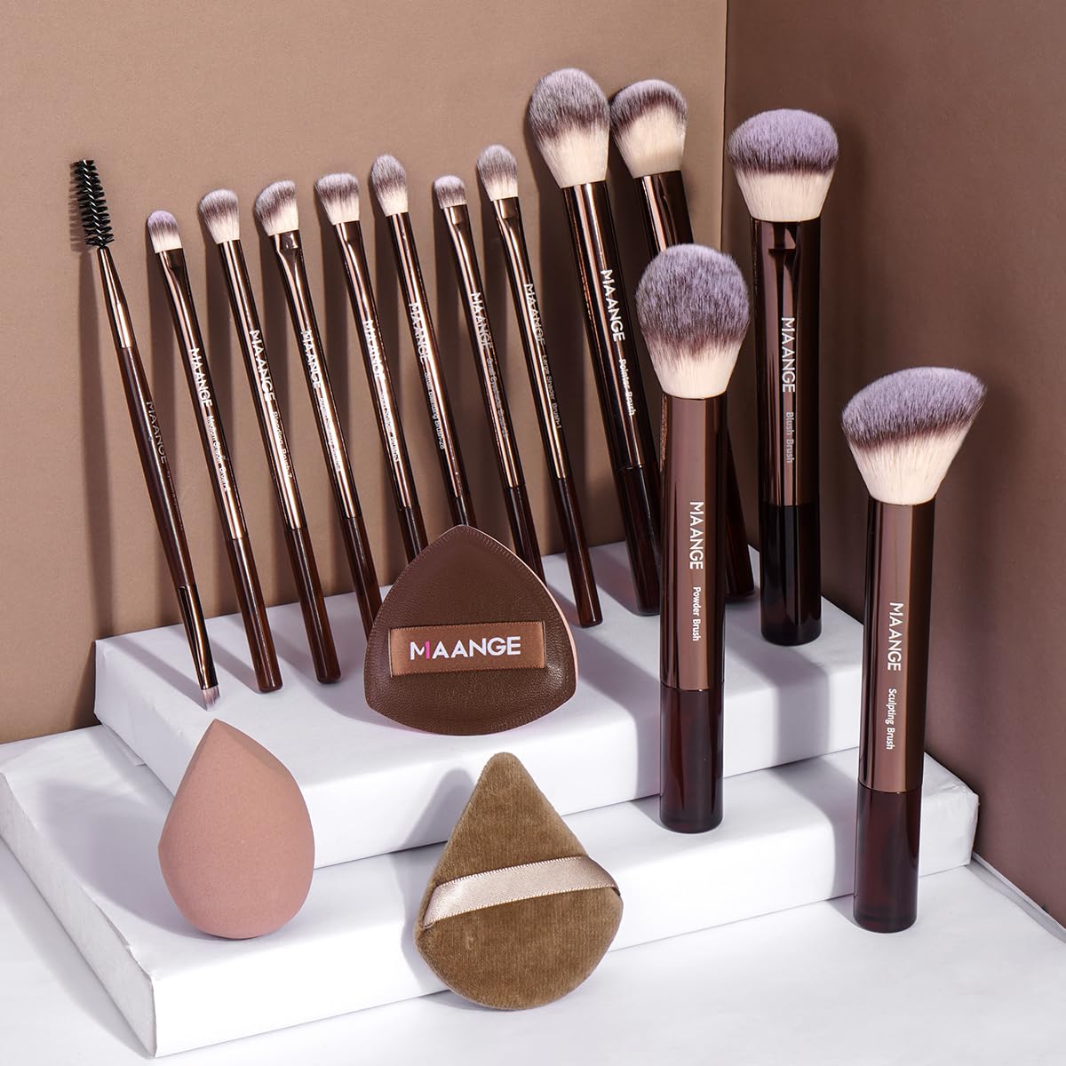 MAANGE Juego de 16 brochas de maquillaje de viaje para polvo líquid...