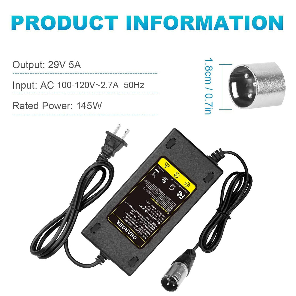 Cargador de batería con conector XLR macho de 3 pines de 24V 5A par...