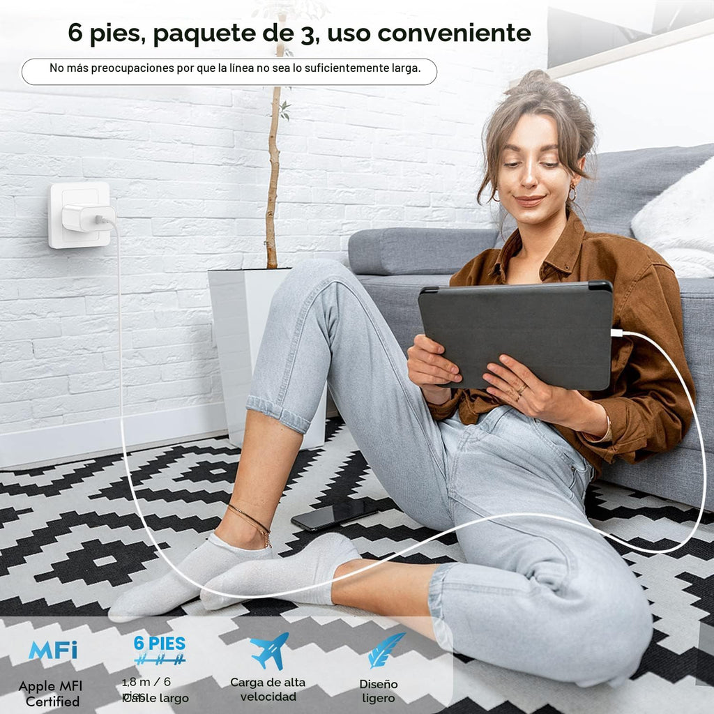 Bloque de cargador USB C rápido, paquete de 3 cables USBC a USBC de...