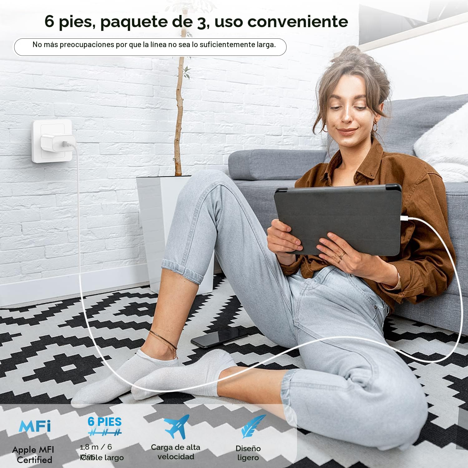 Bloque de cargador USB C rápido, paquete de 3 cables USBC a USBC de...