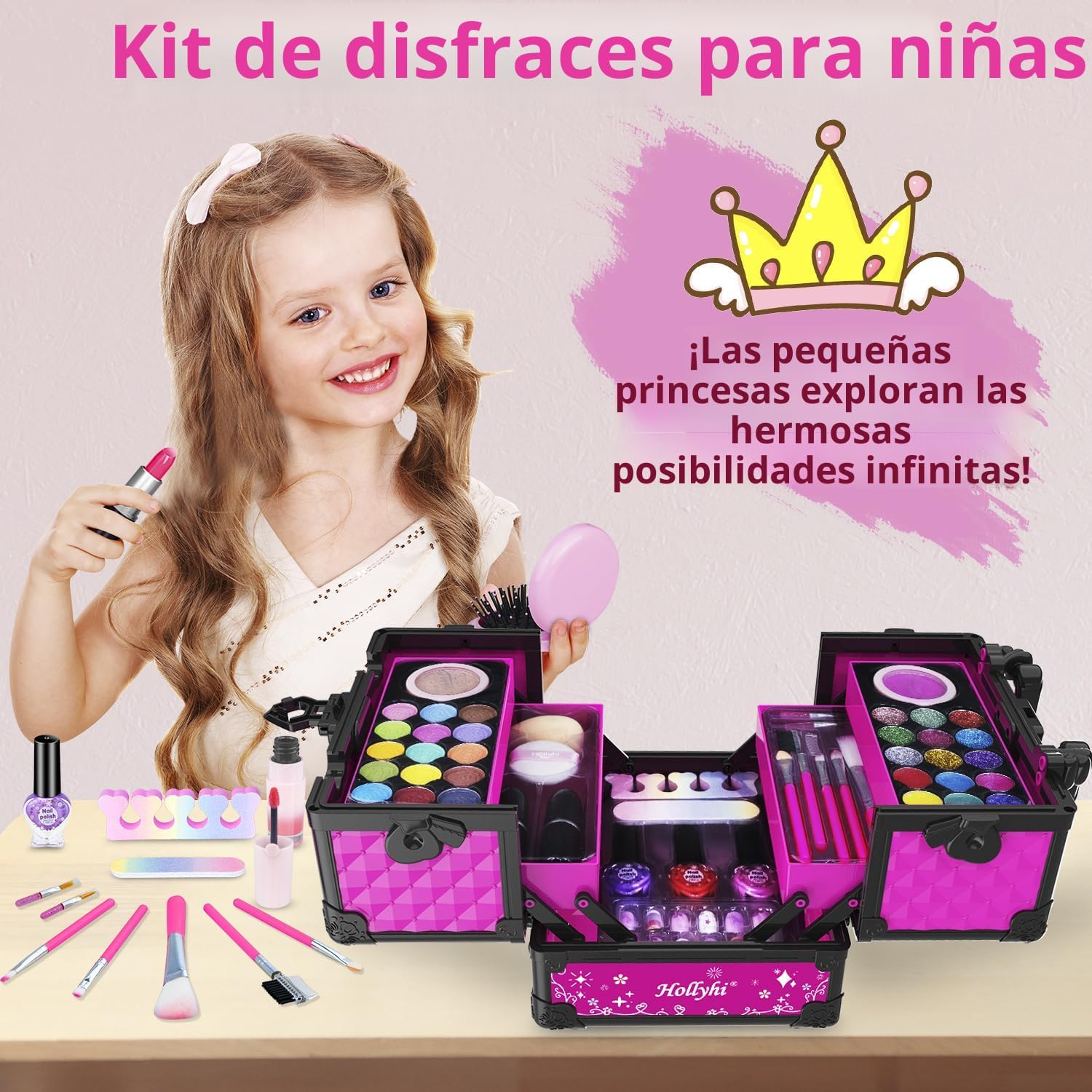 Hollyhi Juego de 59 piezas de maquillaje para niñas, juego de jugue...