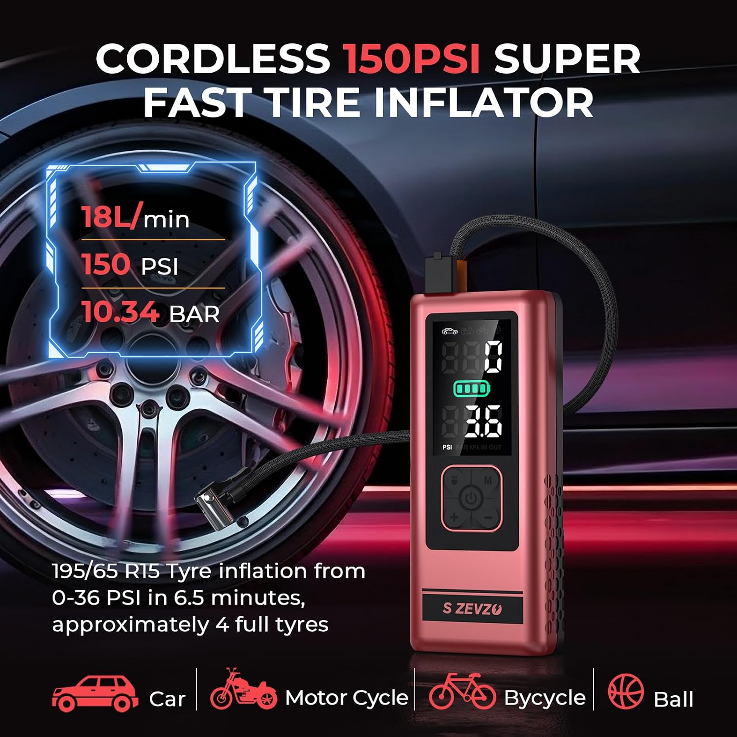 S ZEVZO Arrancador de coche con compresor de aire, 6000A 150PSI Jum...