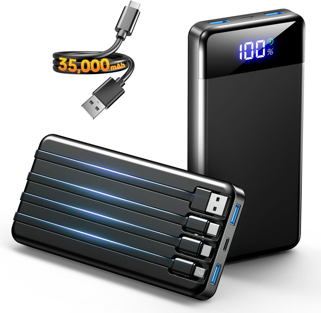 Cargador portátil de 35000 mAh - Powerbank con 4 cables integrados,...