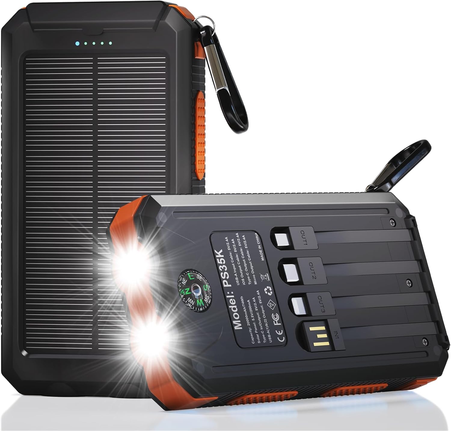 Durecopow Cargador solar de 20,000 mAh, cargador portátil, 4 cables...