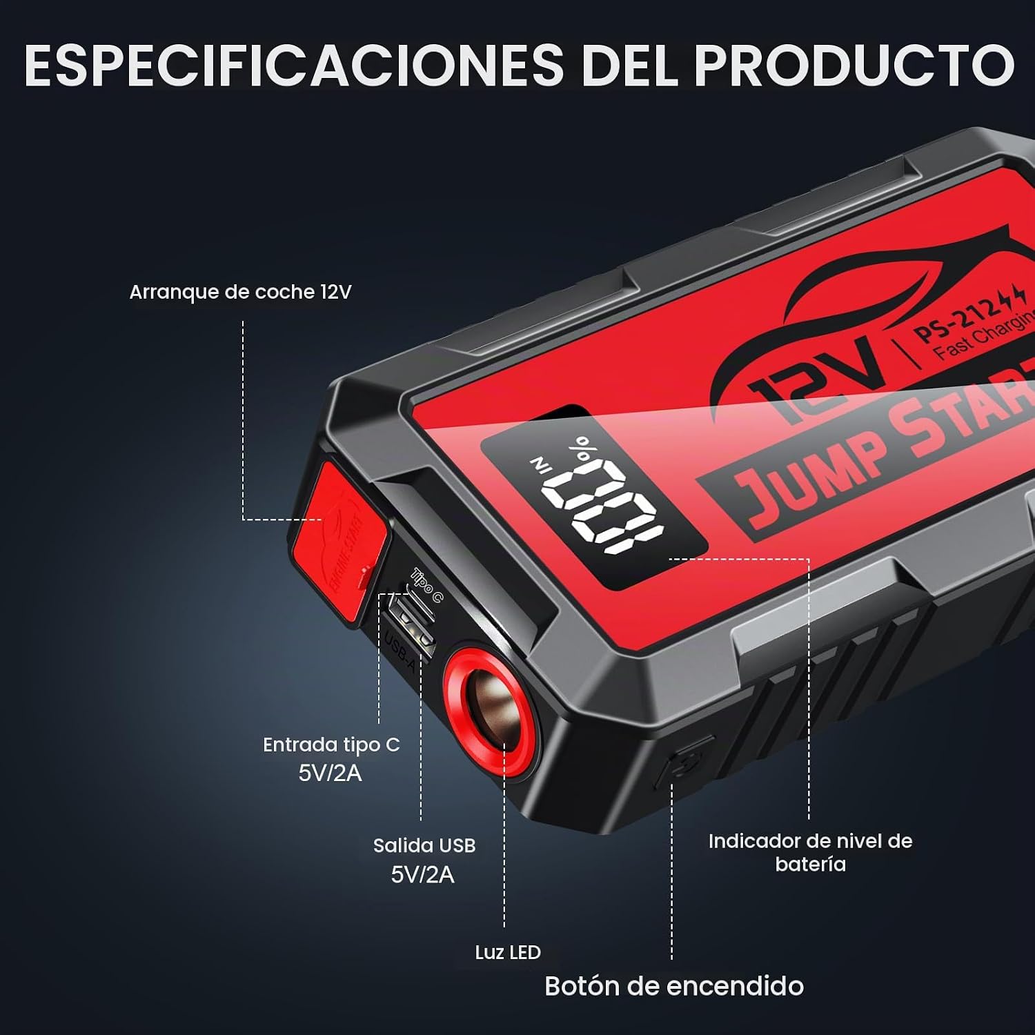 Arrancador de coche de 8000 A, batería de arranque de 12 V (todo ga...