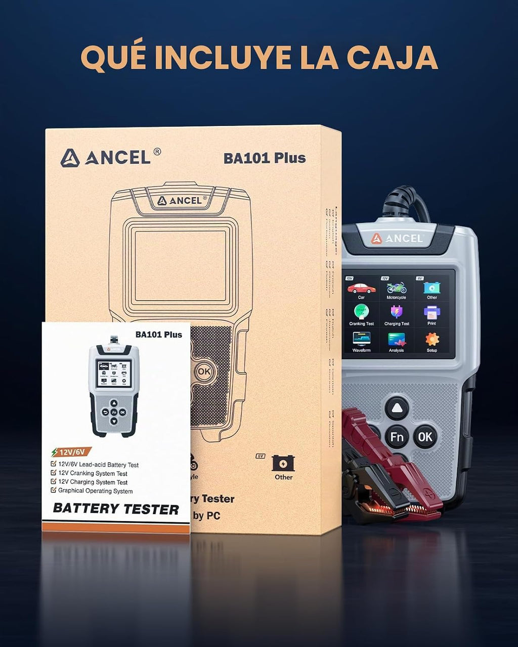 ANCEL BA101 Plus Probador de Batería de Auto 6V 12V, Probador de Ca...