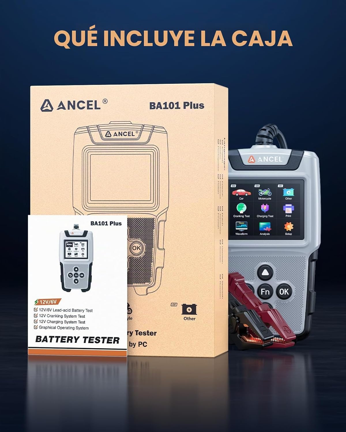 ANCEL BA101 Plus Probador de Batería de Auto 6V 12V, Probador de Ca...