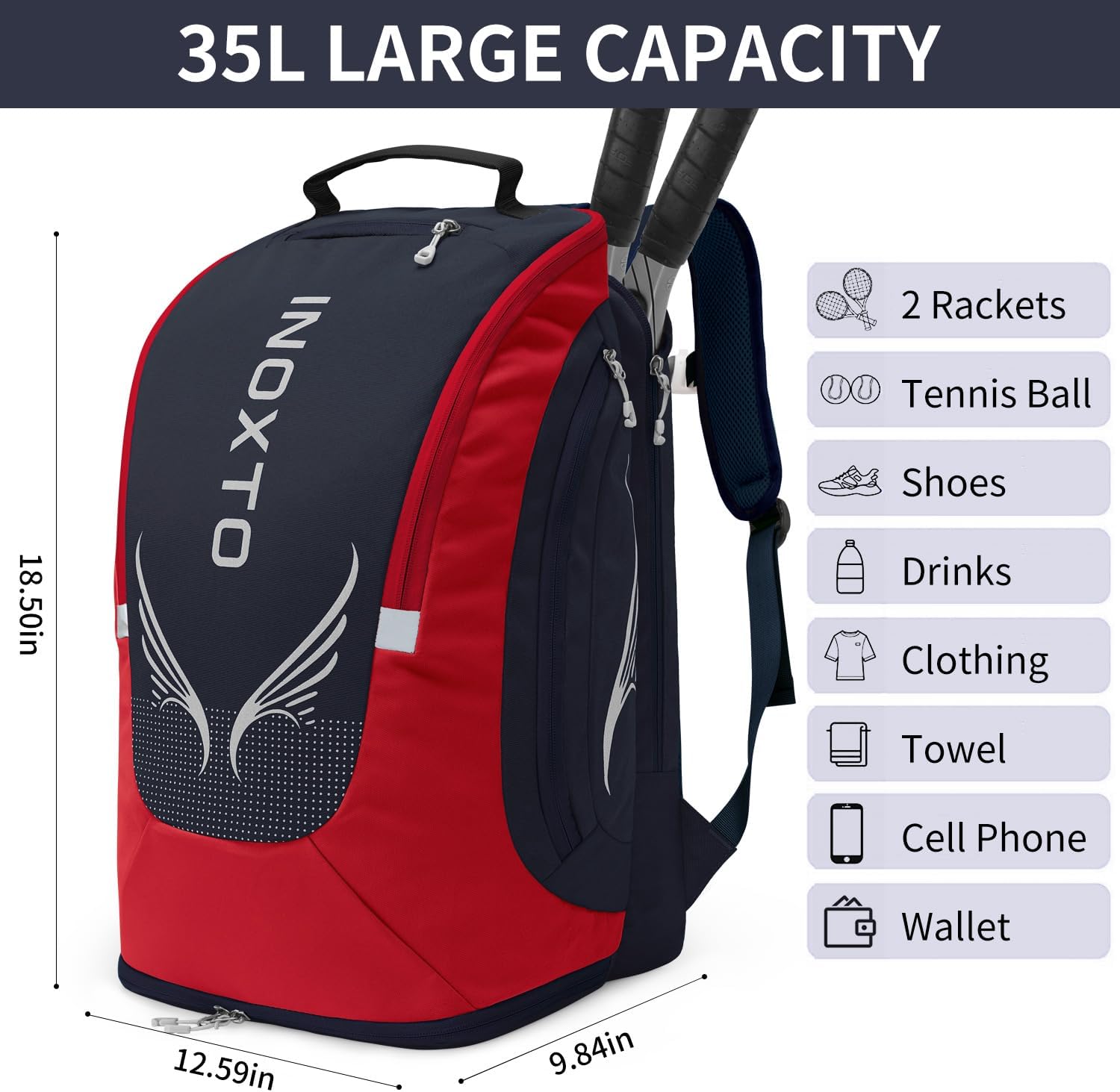 INOXTO Mochila de tenis de 40L para hombres y mujeres, bolsa grande...