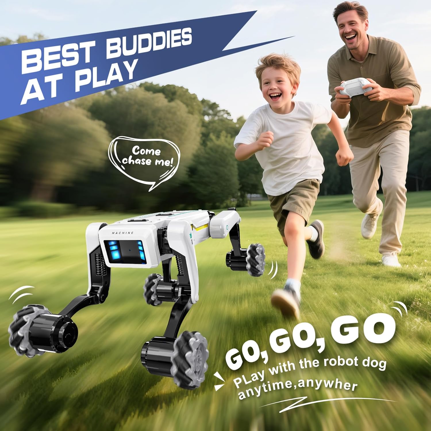 Perro robot inteligente con ruedas, más de 30 acciones biónicas, vo...