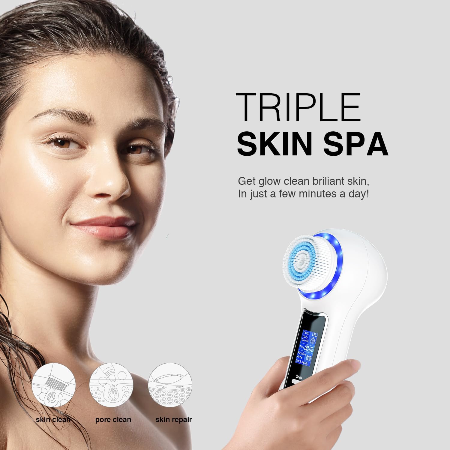 UMICKOO Exfoliante y Limpiador Facial con Pantalla LCD, Cepillo de...