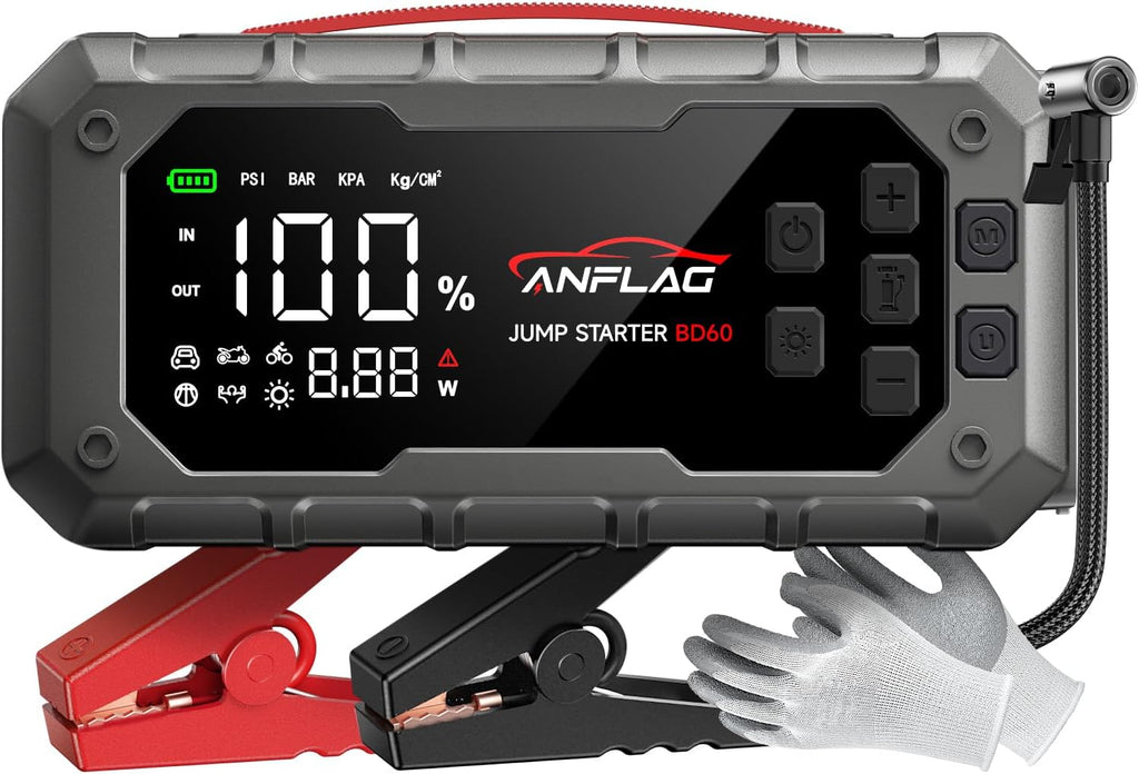 ANFLAG Arrancador de batería para automóvil 10 en 1 con compresor d...