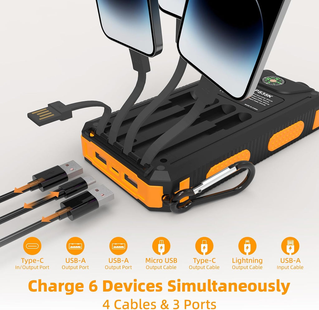 Cargador solar de 20000 mAh, cargador portátil con 4 cables integra...