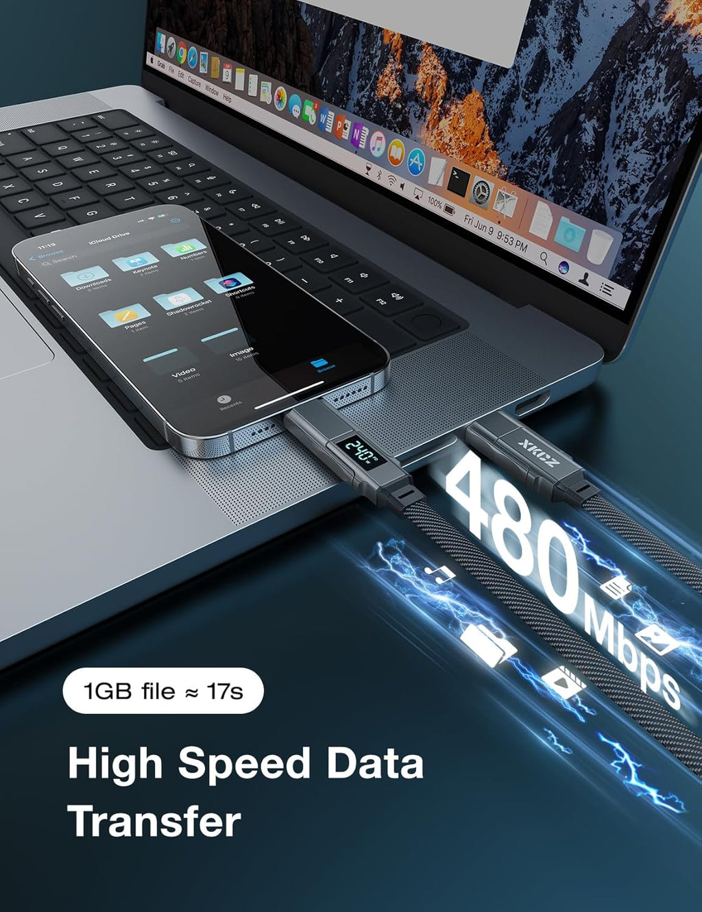 XKCZ Cable USB C 4 en 1 con pantalla de potencia, cable de carga mú...