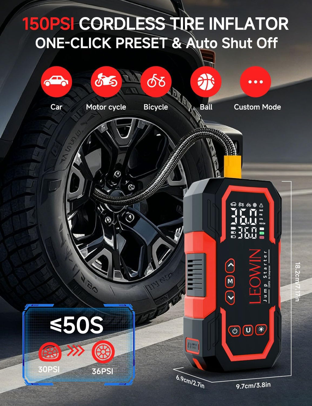 Arrancador con compresor de aire 4500A, batería de arranque portáti...