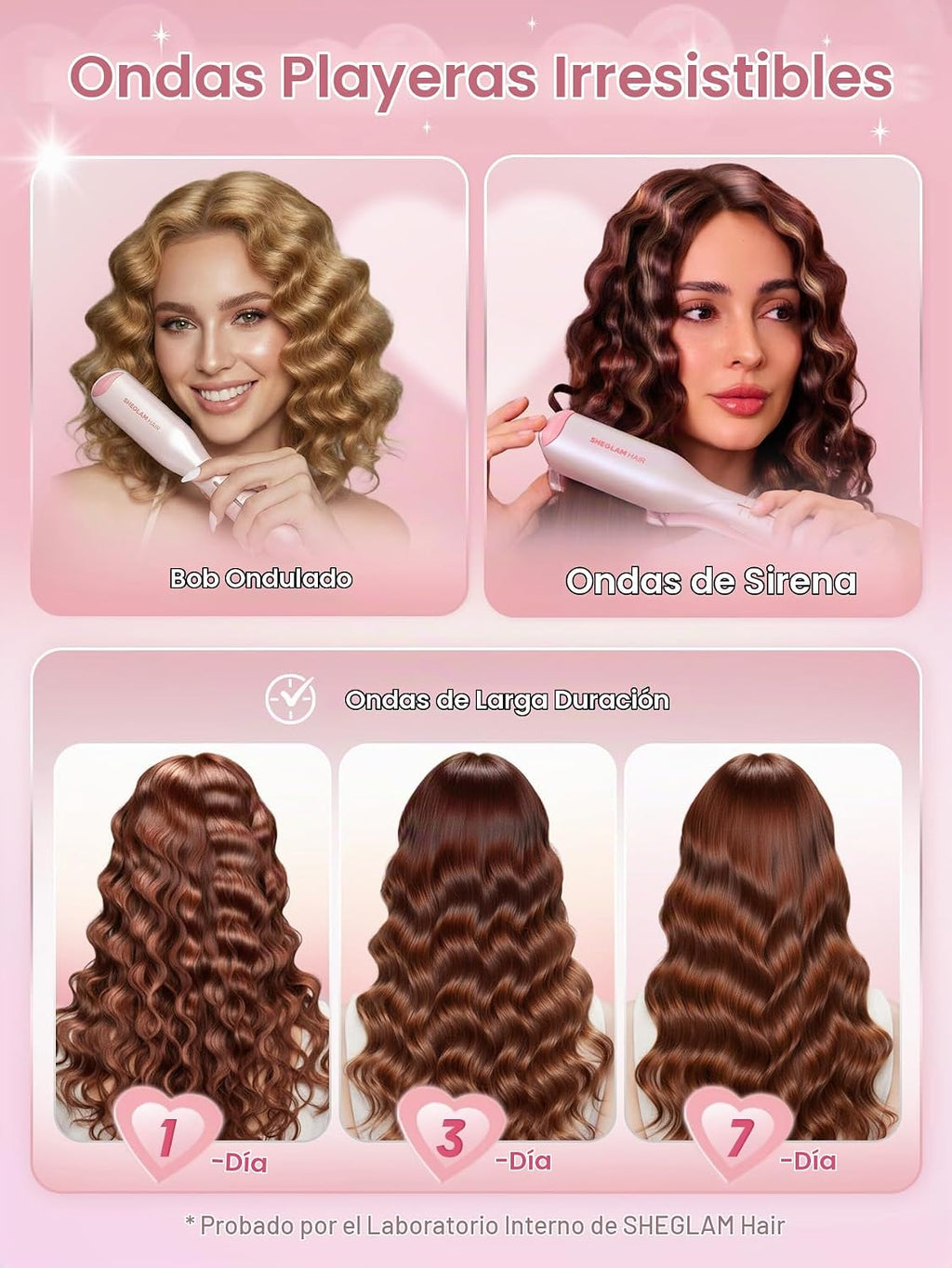SHEGLAM Ondulador de cabello ondulado de playa (rosa, 0.75 pulgadas)