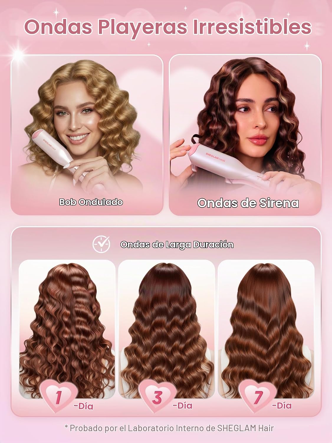 SHEGLAM Ondulador de cabello ondulado de playa (rosa, 0.75 pulgadas)
