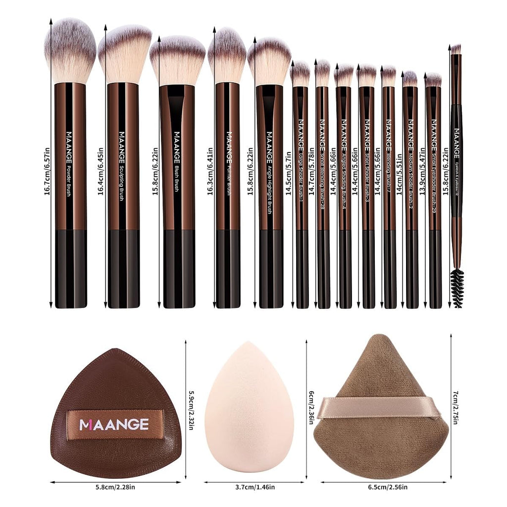 MAANGE Juego de 16 brochas de maquillaje de viaje para polvo líquid...