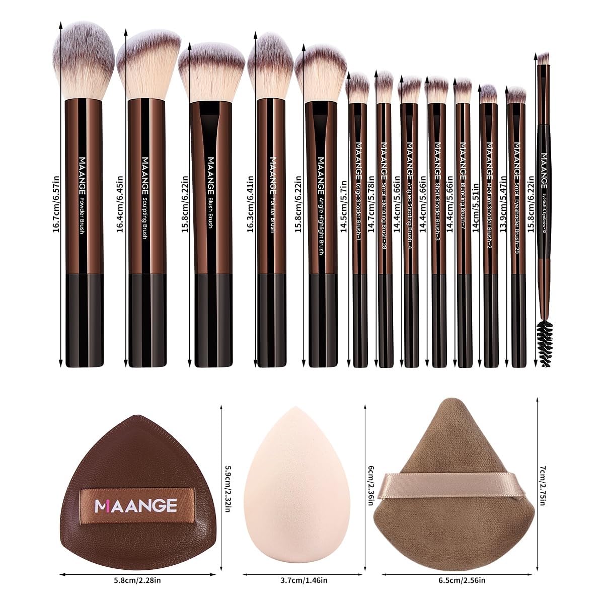 MAANGE Juego de 16 brochas de maquillaje de viaje para polvo líquid...