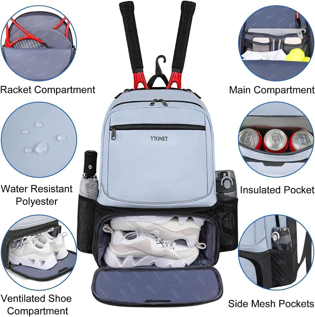 Ytonet Mochila de tenis para mujeres y hombres, 2 raquetas con bols...